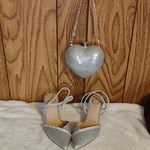 Silver Glitter Pointed-Toe Ankle-Strap Heels - Women